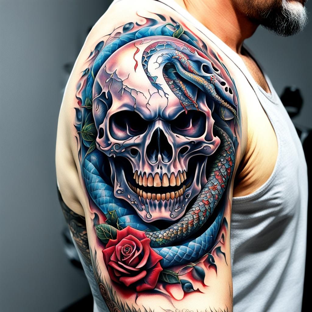 Tattoo on man's upper arm. ๐