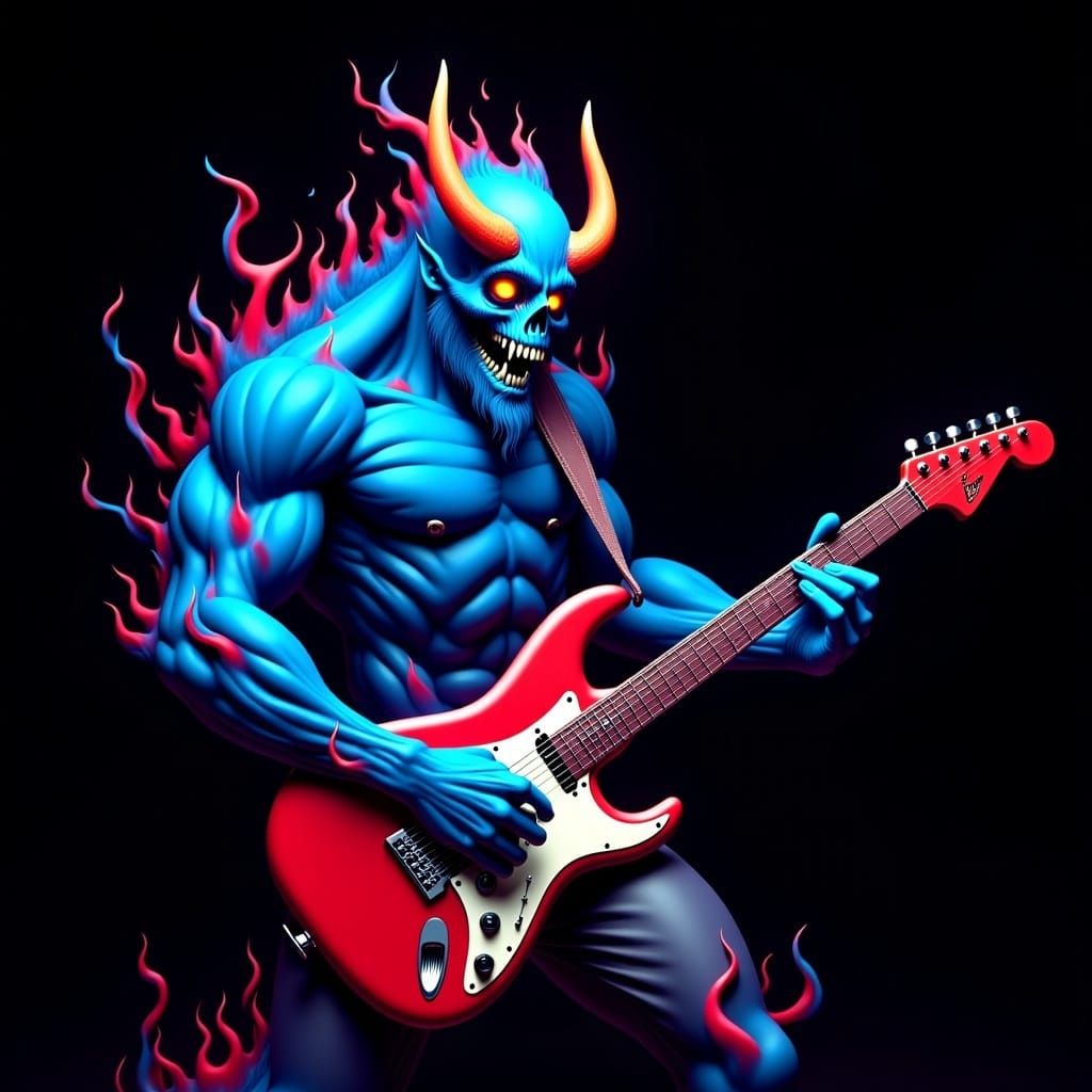 Demonic Guitarist in Fiery Digital Illustration