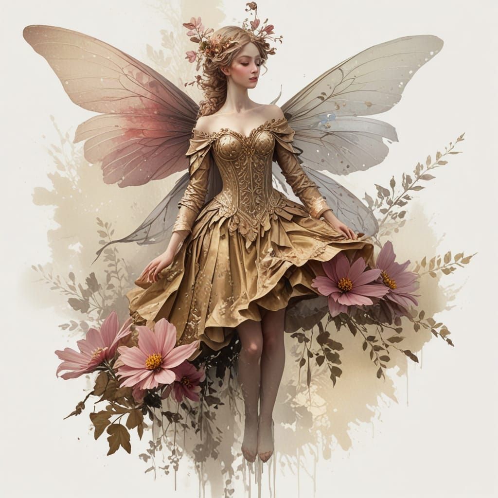 Ethereal Watercolour Fairy with Intricate Details and Distre...