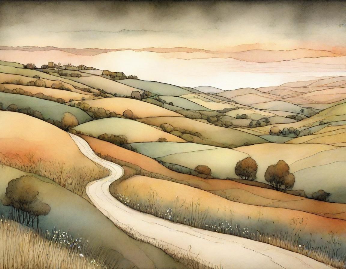 Idyllic Winding Road Landscape Illustration