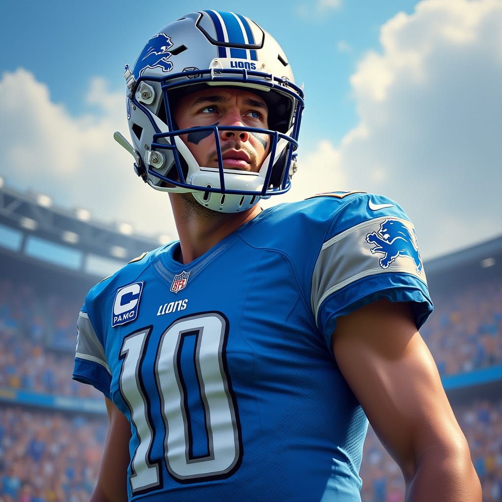 Detroit Lions Quarterback in Heroic Pose