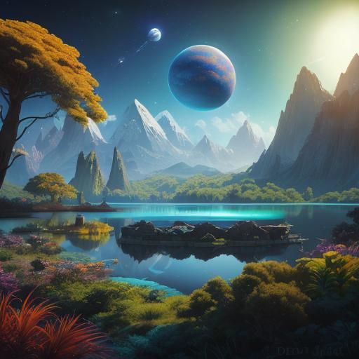 Peaceful Alien Planet with Giant Mammals