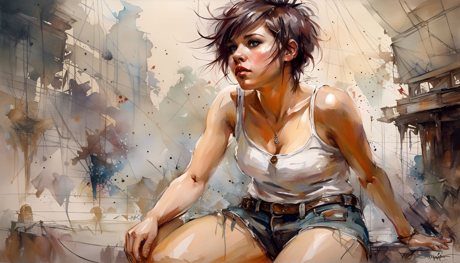 Curvy Brunette in Shorts: Detailed Character Portrait
