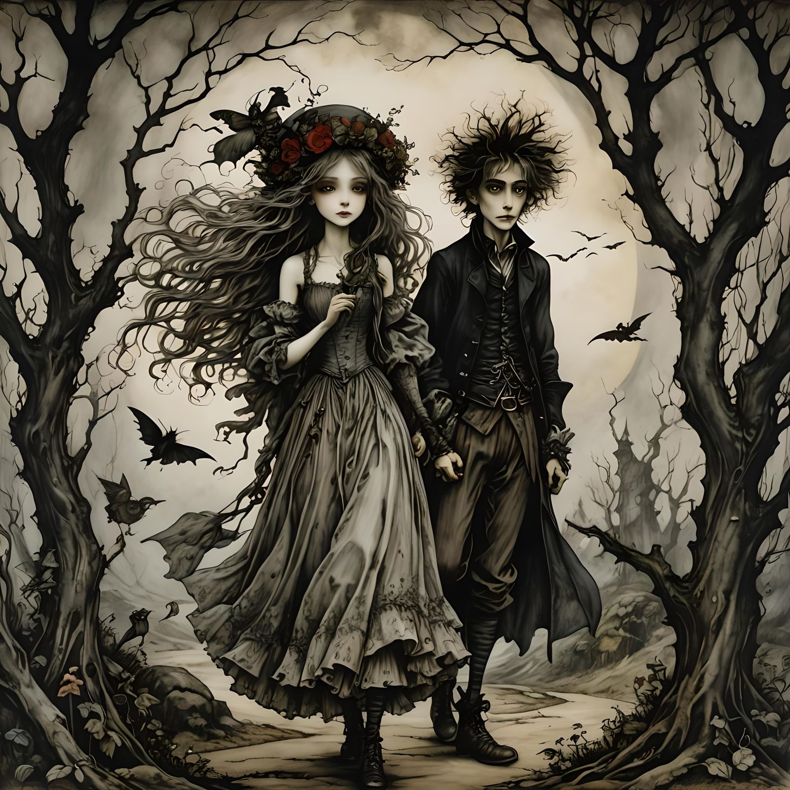 By arthur rackham, by tim  burton