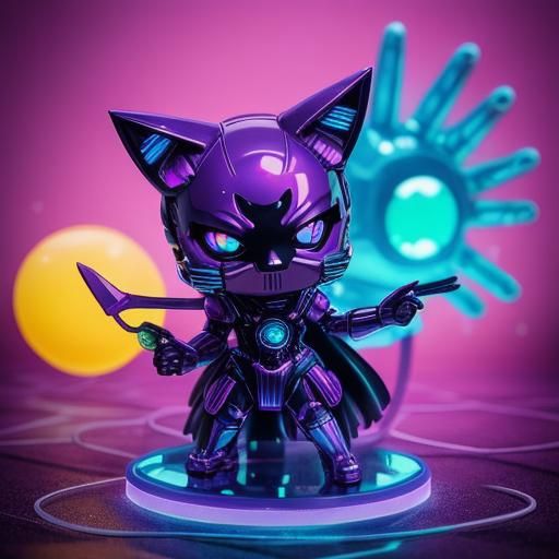 Synthwave Cat Girl Figurine in Retro Neon Style