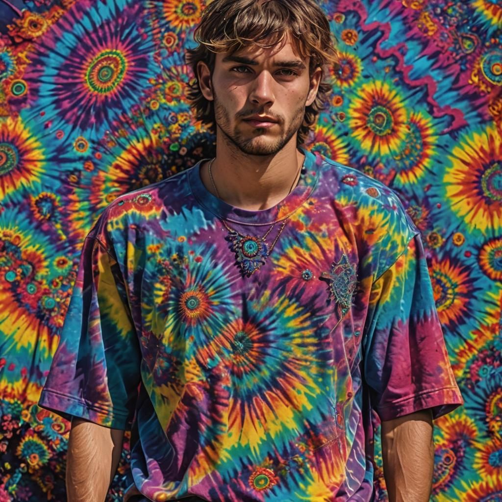 Psychedelic Tie-Dye Portrait in Hyperrealistic Style