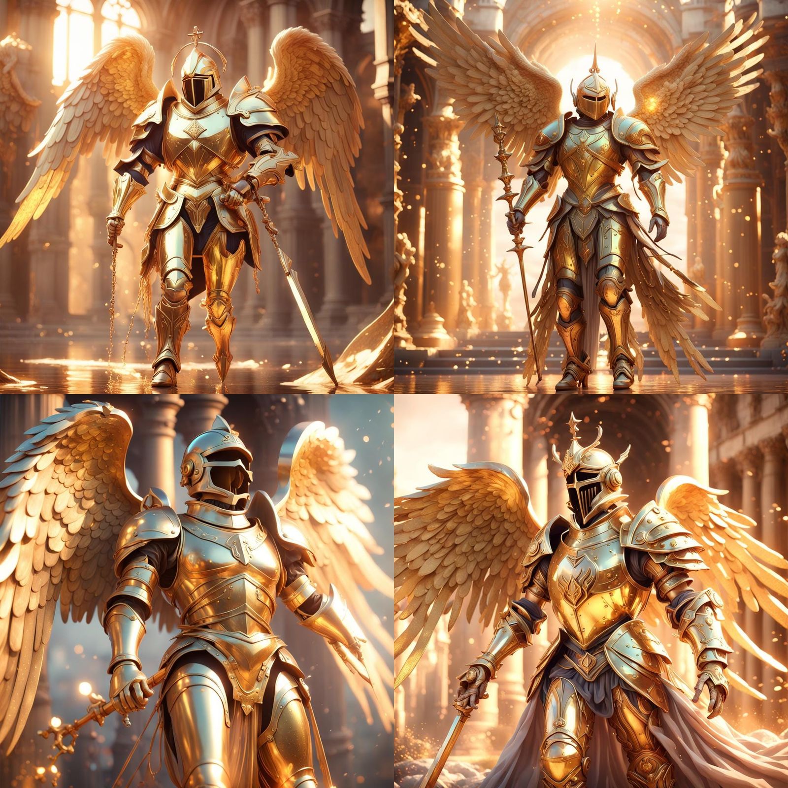 Golden Angel Knight in Enchanting Light