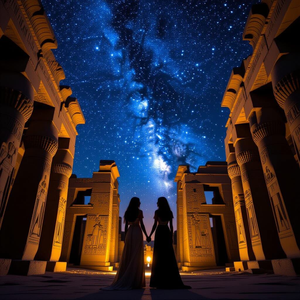Egyptian Temple Sky Constellation Silhouette