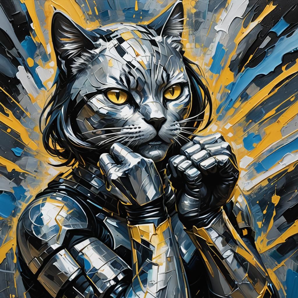 Superhero Transforming into Cat in Abstract Expressionism St...