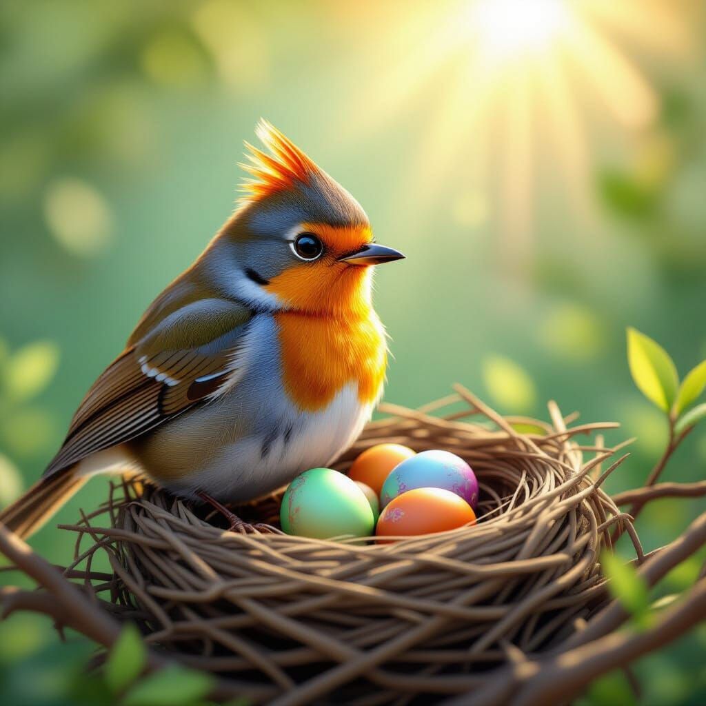 Robin Peers at Eggs in Cozy Nest: 3D Digital Art