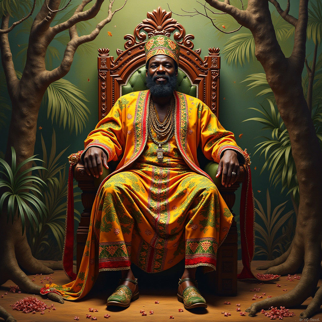 Regal African King on Ornate Throne