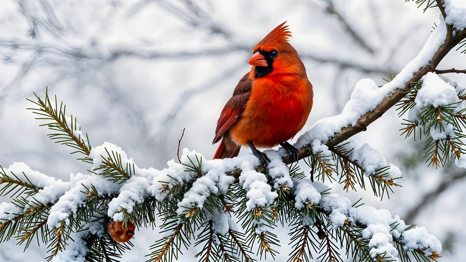 Vibrant Cardinal Perched on Snowy Branch