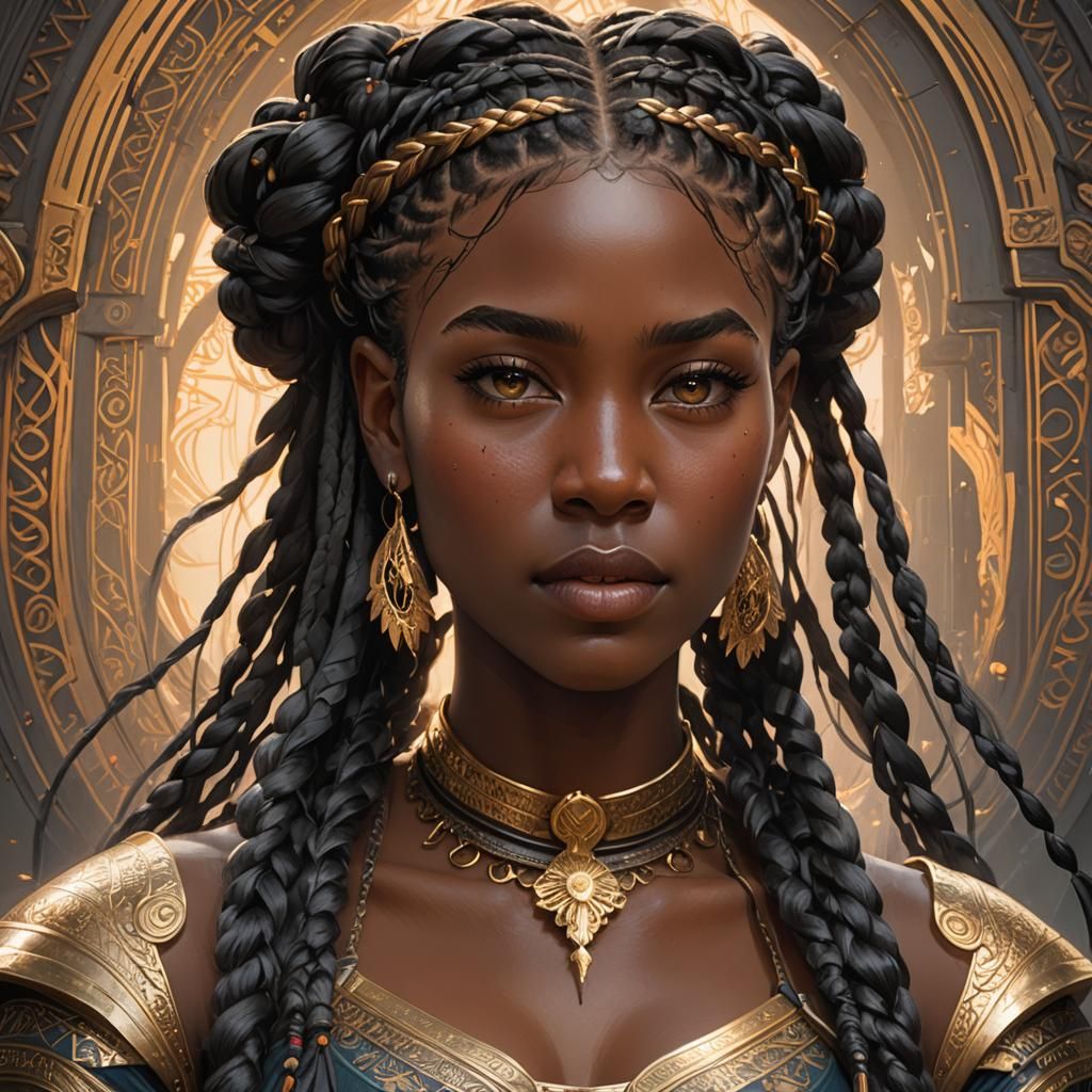 Fantasy Portrait of Dark-Skinned Beauty, Hyperdetailed Art
