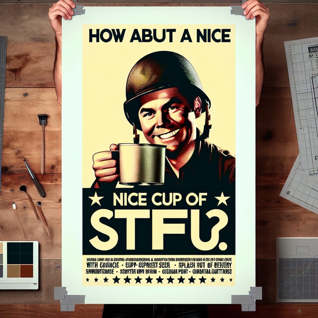 "How about a nice cup of STFU? pop art