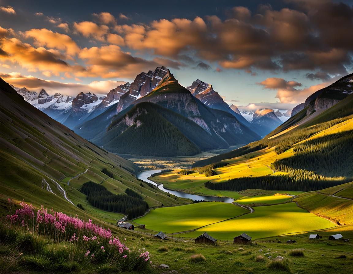 Mountain Valley Landscape Painting