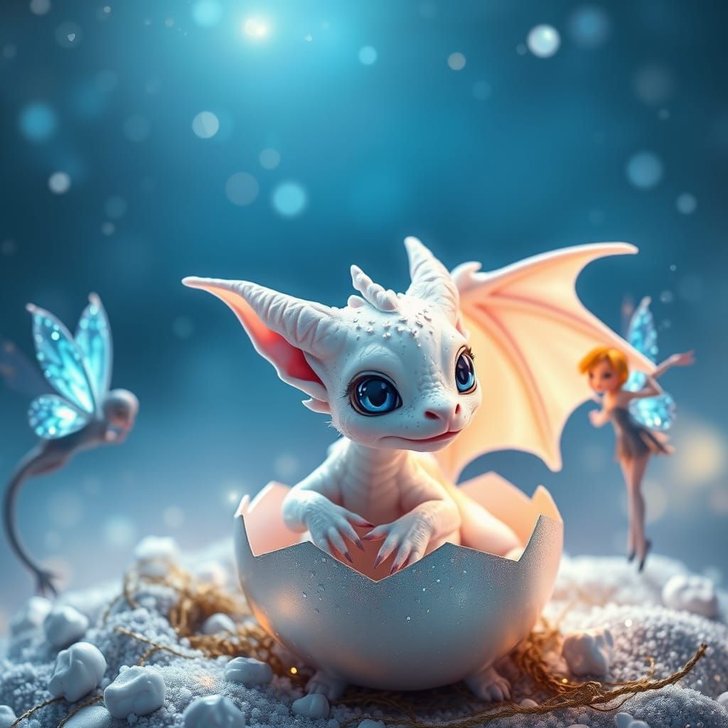 Magical Baby Dragon Emerges in Sparkling Fantasy Realm