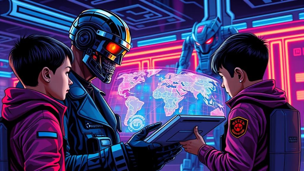 Terminator Dad Plans Strategy With Children