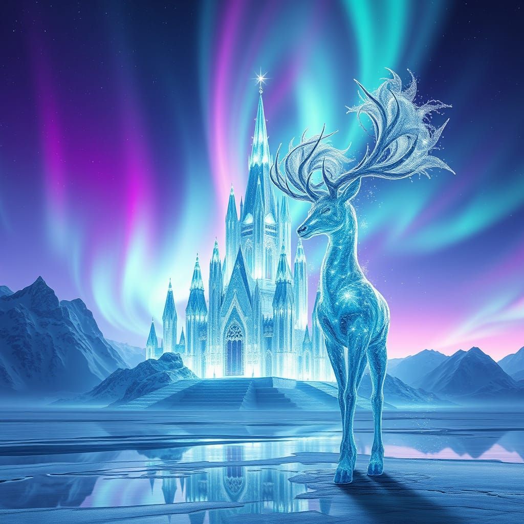 Ethereal Elven Castle Ascends Arctic Skies in Radiant Blues ...