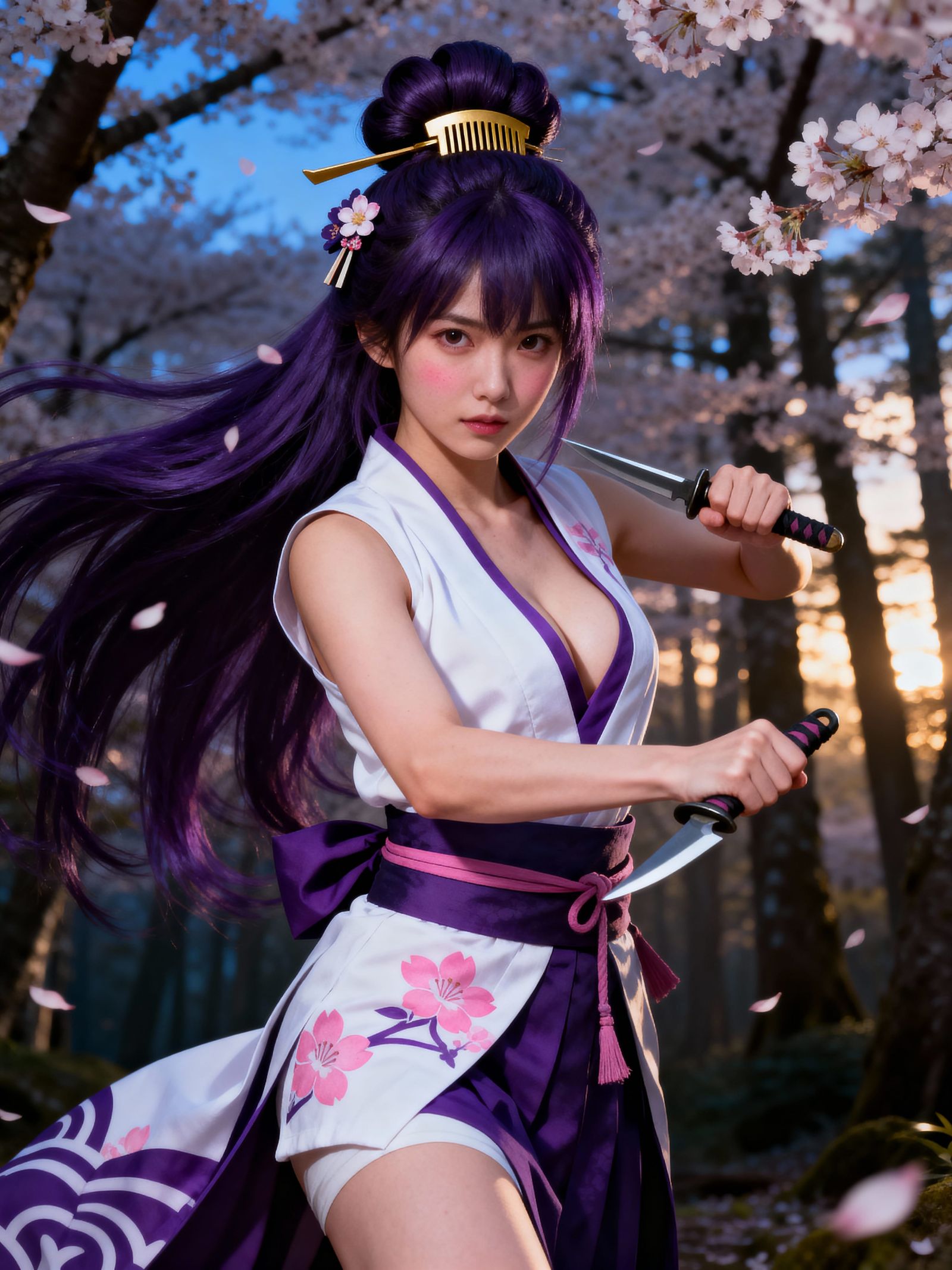 Japanese Kunoichi in Twilight Forest