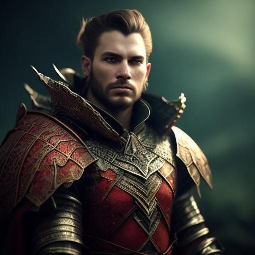 English Warrior in Red and White Armor