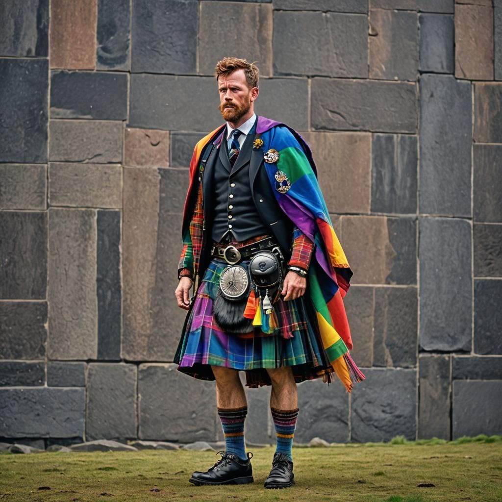Scotsman in Rainbow Kilt: Hyperrealistic Pride