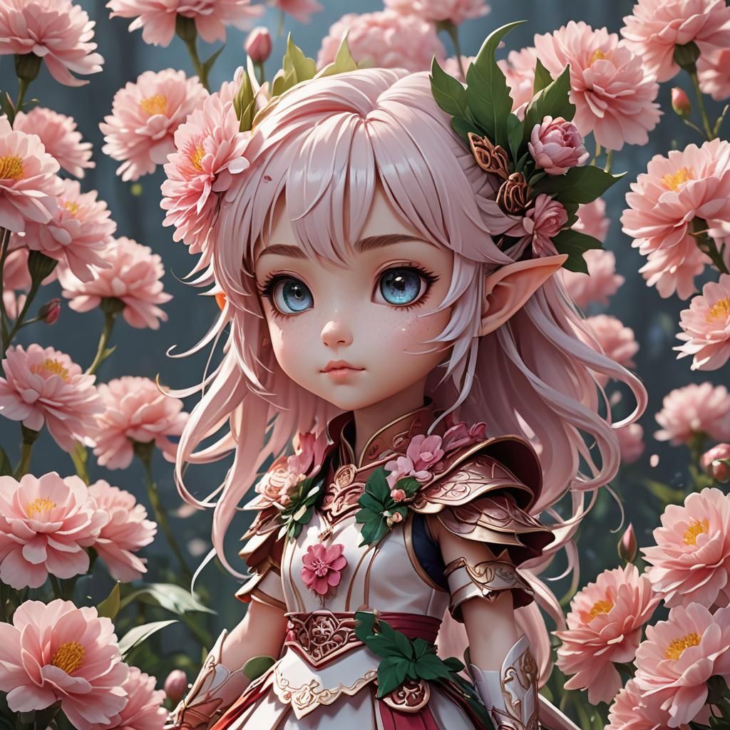 Chibi Carnation Dragon Elf: 3D Anime Art