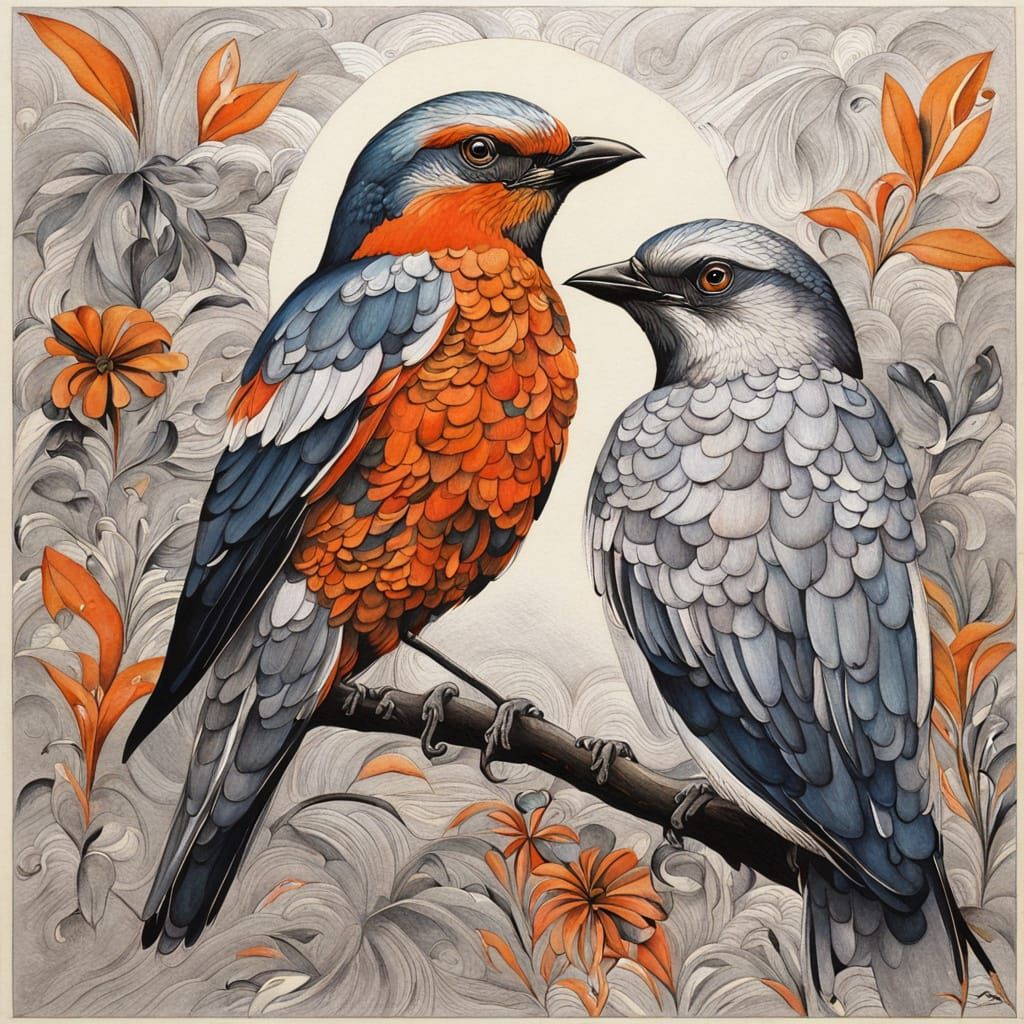 Birds in Art Deco Silver Splendor