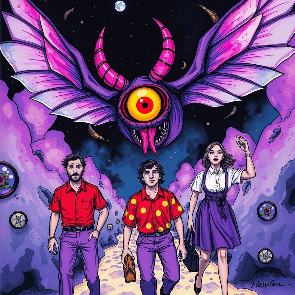 Flying Purple People Eater in Vibrant Alcohol Ink Style