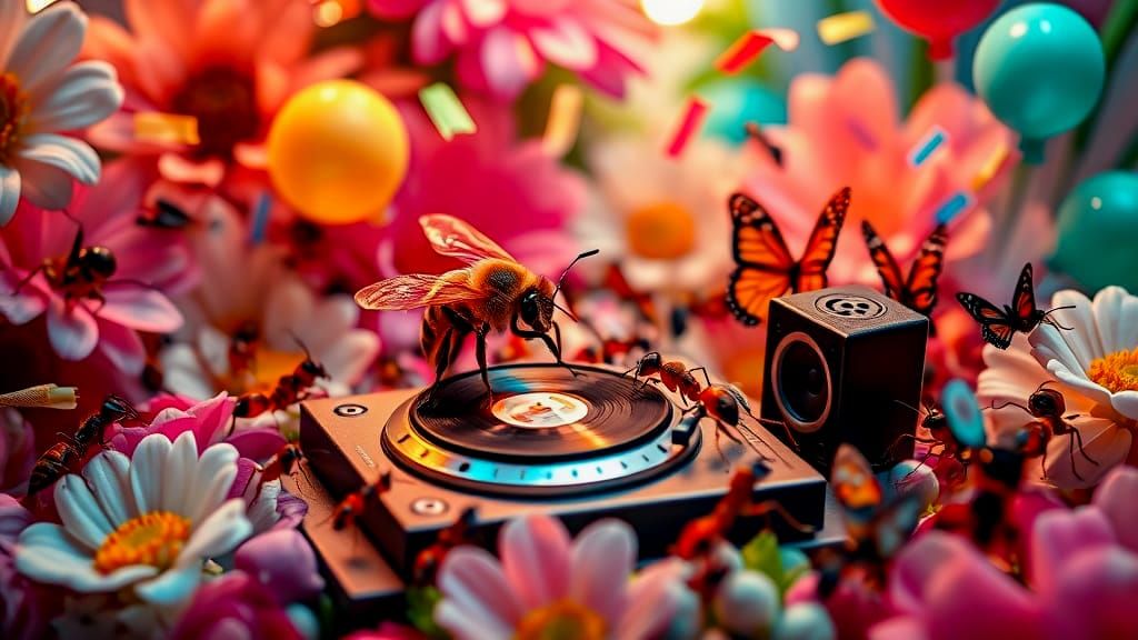 Vibrant Insects Celebrate in a Disco Party