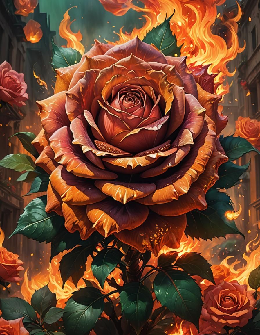 Fiery Minotaur and Giant Rose: Fantasy Art