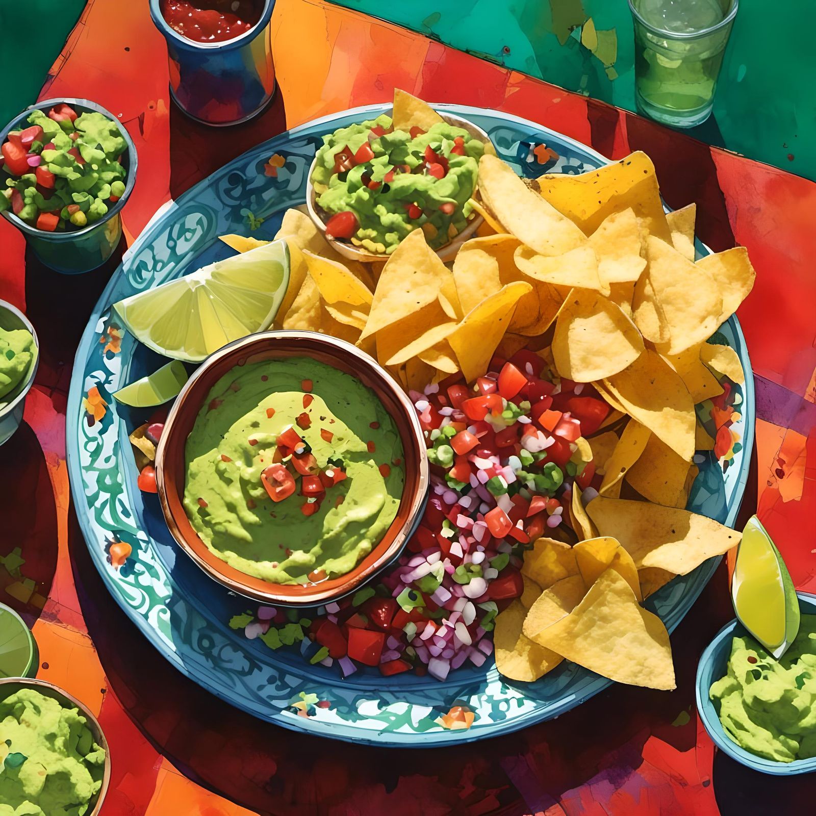 Delicious Guacamole, Chips, and Pico de Gallo