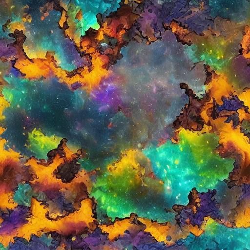 Galaxy Bear in a Vibrant Forest: Matte Painting