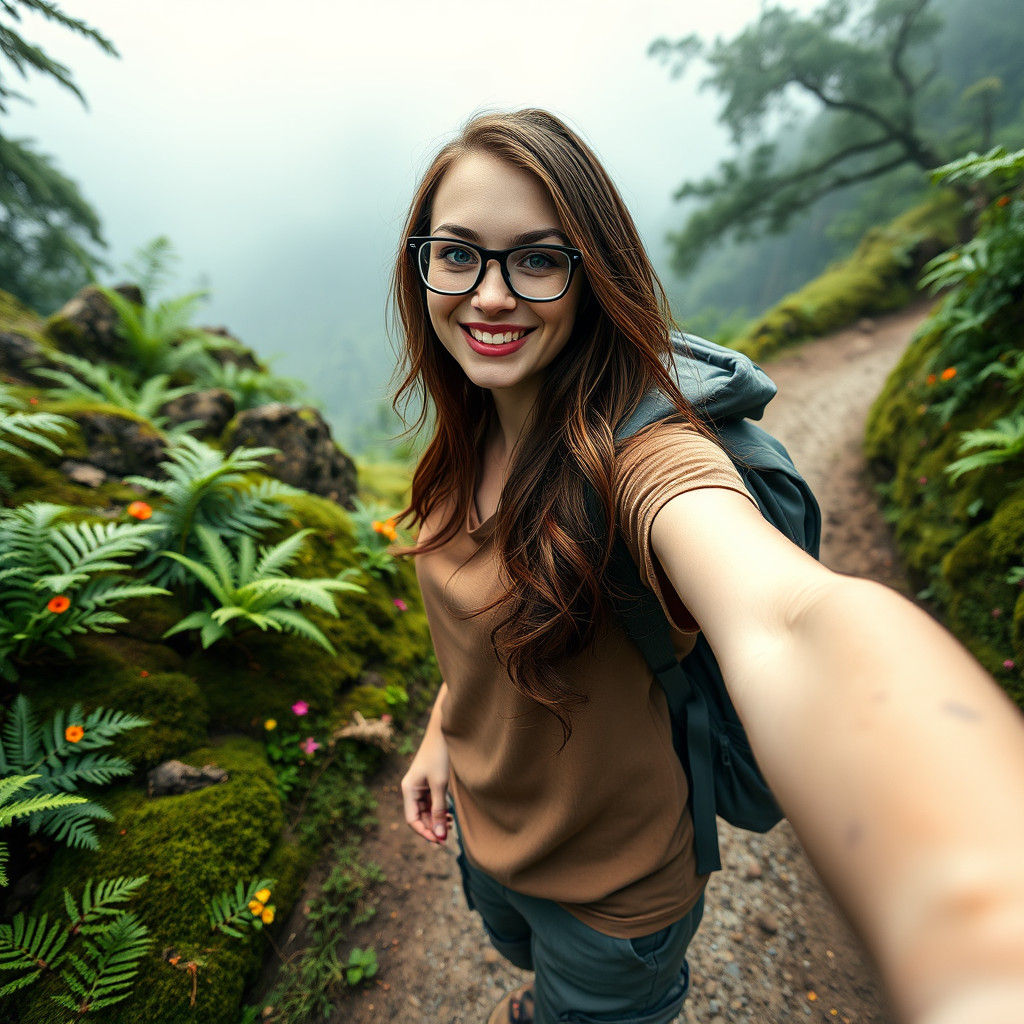 Woman Smiling on Trail, Fantasy Concept Art