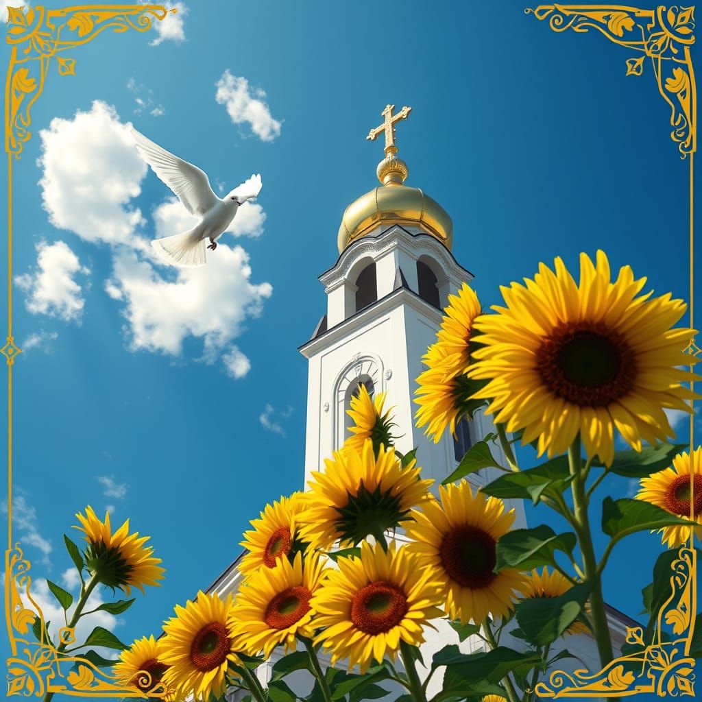 Orthodox Church Tower Reaches for Heaven in Vibrant Gold and...