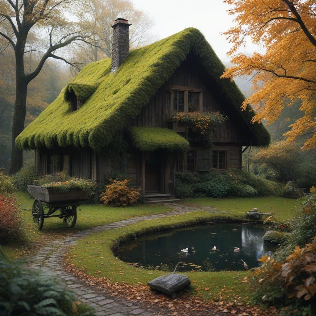 Cozy Alpine Chalet Surrounded by Autumnal Moss