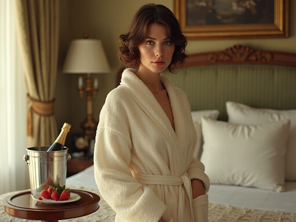 Elegant Woman in Hotel Room, Romantic Realism Style