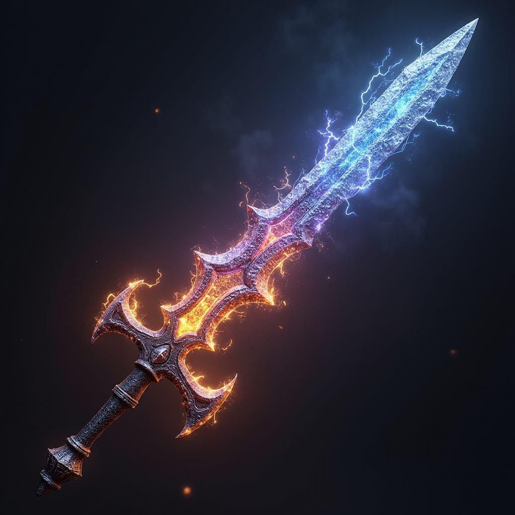 Epic Fantasy Elemental Sword with Magical Energy and Intrica...