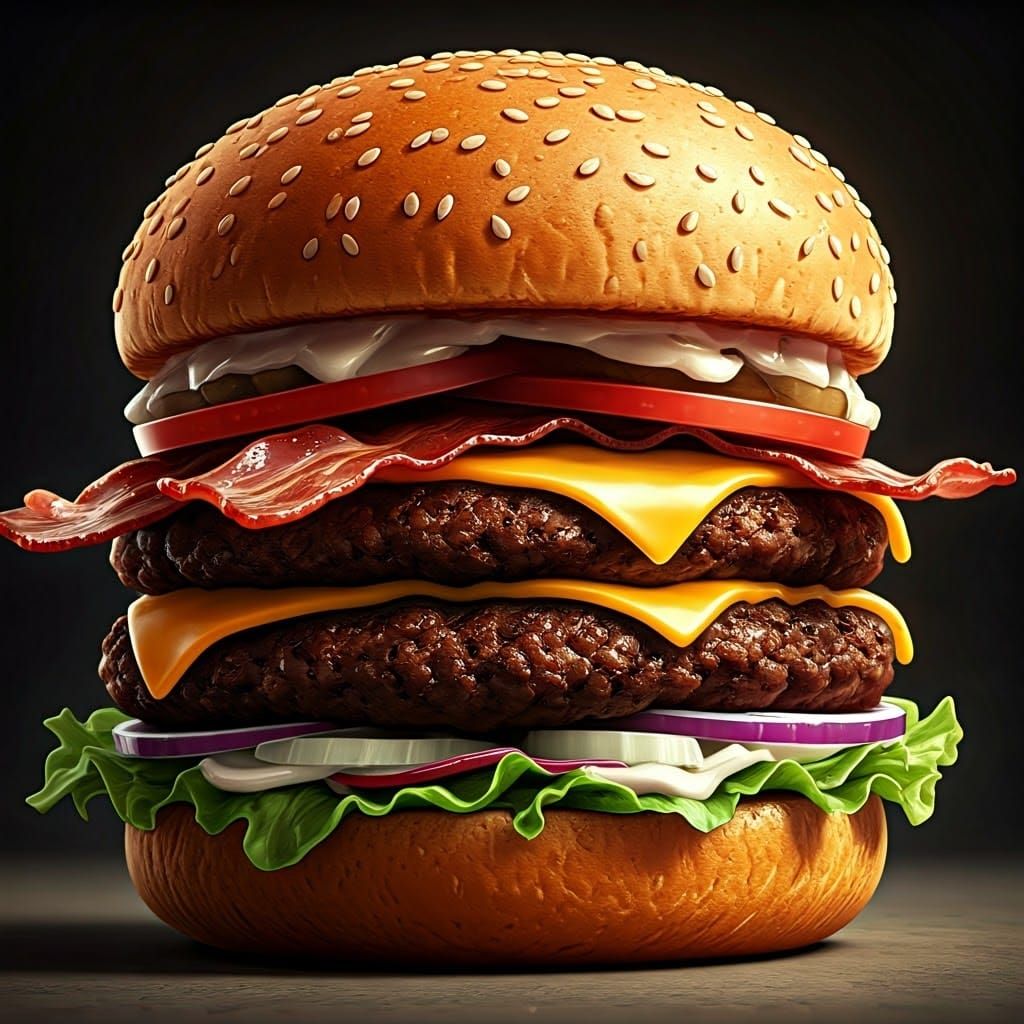 Delicious Bacon Cheeseburger in Comic Book Style