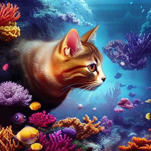 Underwater Tabby Cat: Epic Digital Matte Painting