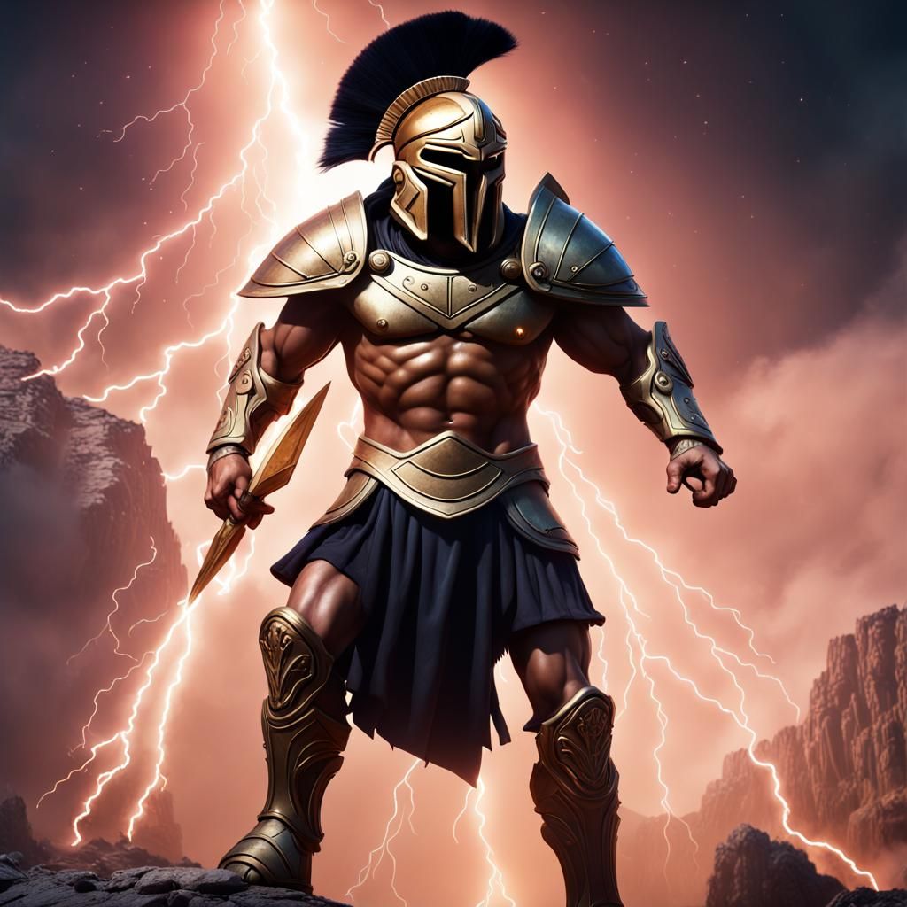 Cosmic Spartan God of Lightning, Digital Art