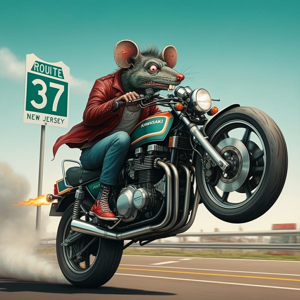 RatFink Drives Kawasaki in Retro-Futuristic Lowbrow Art