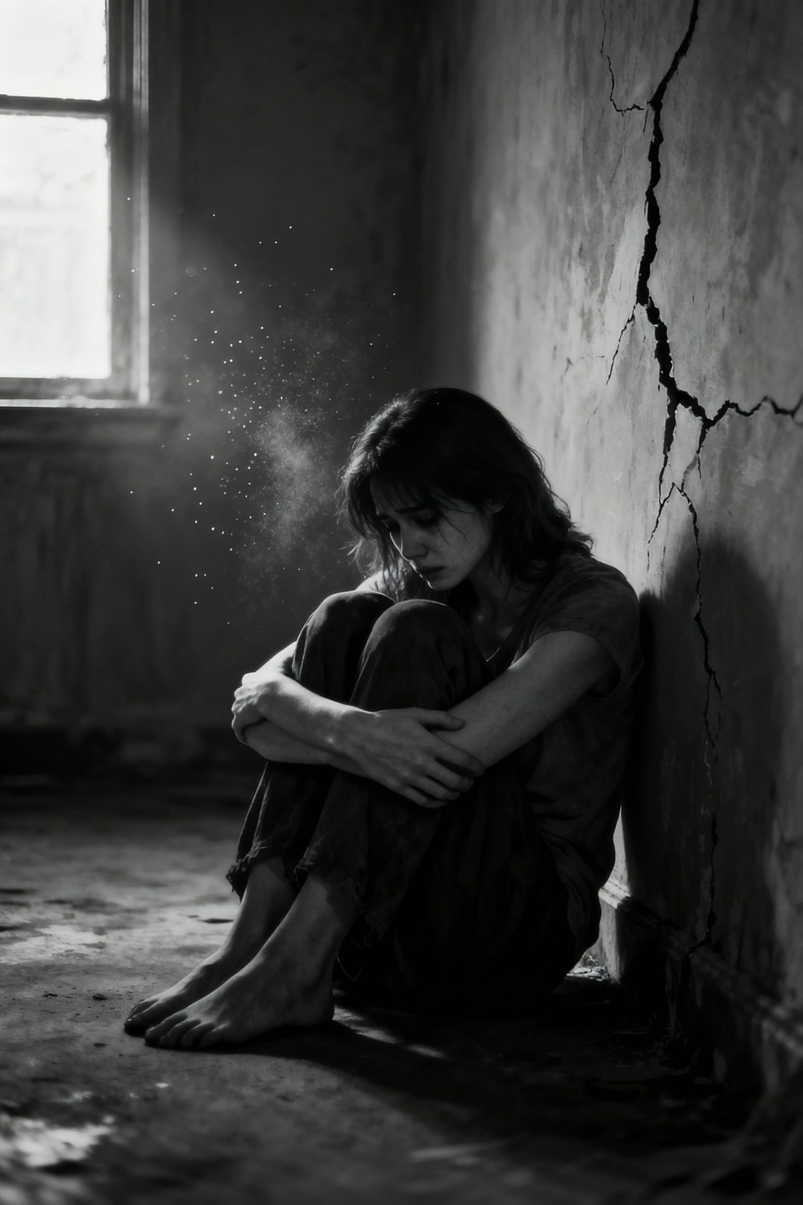 Monochrome Cinematic Portrait of a Woman in Shadow