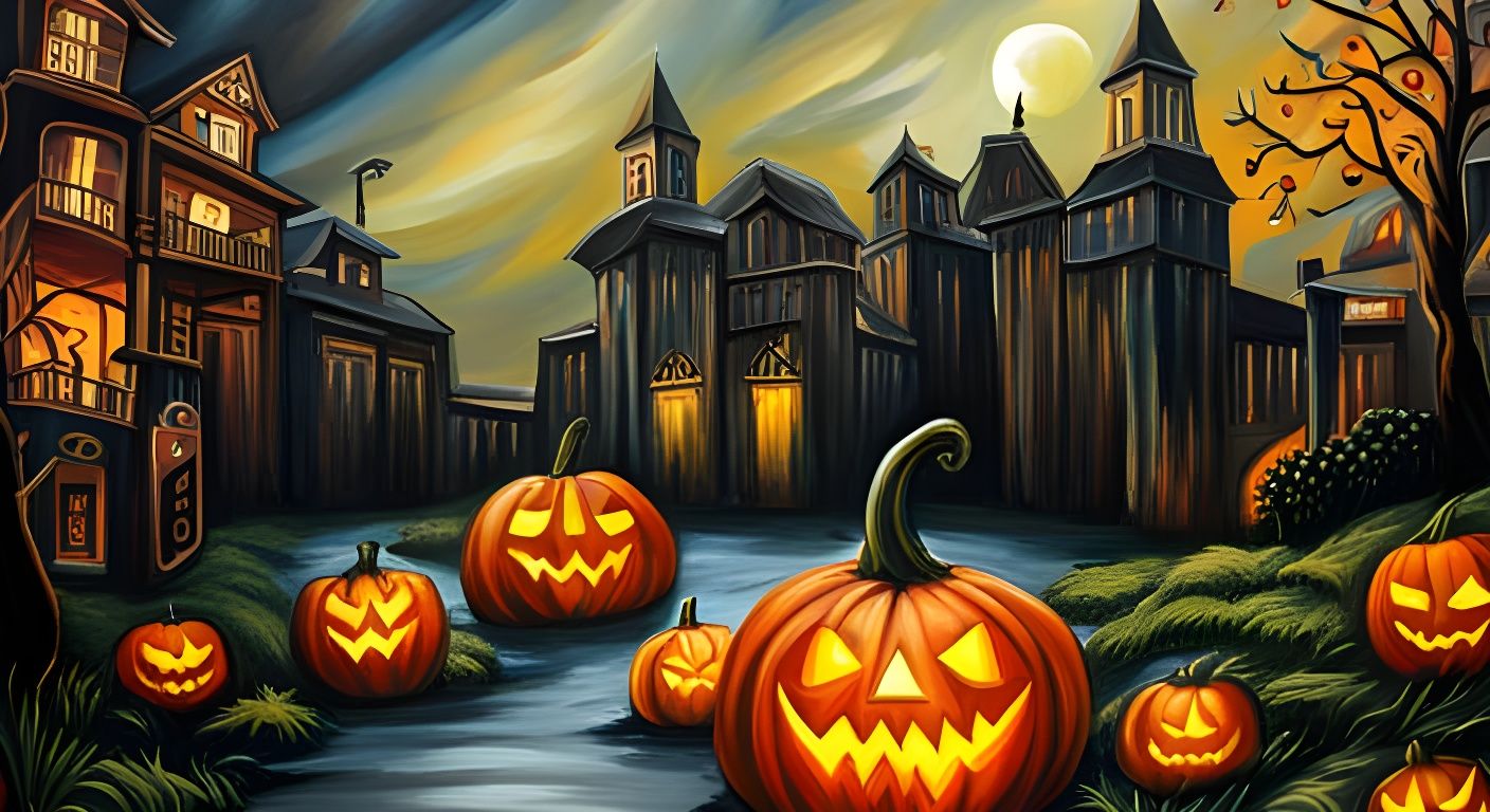 Eerie Halloween Scene in Oil Painting