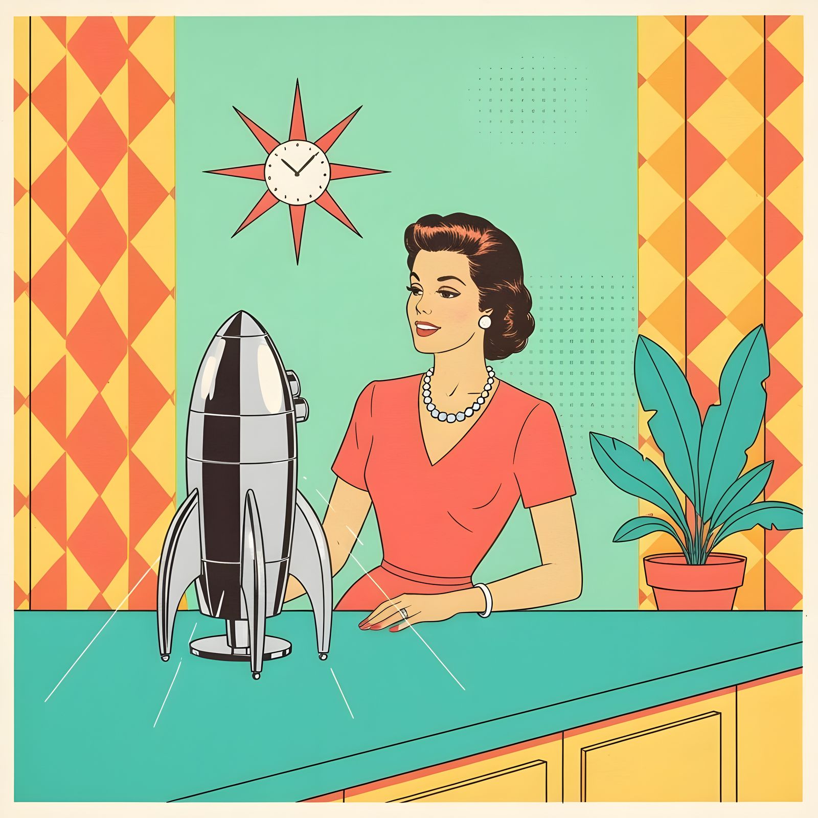 Atomic Coffee Maker: Space Age Kitchen Illustration