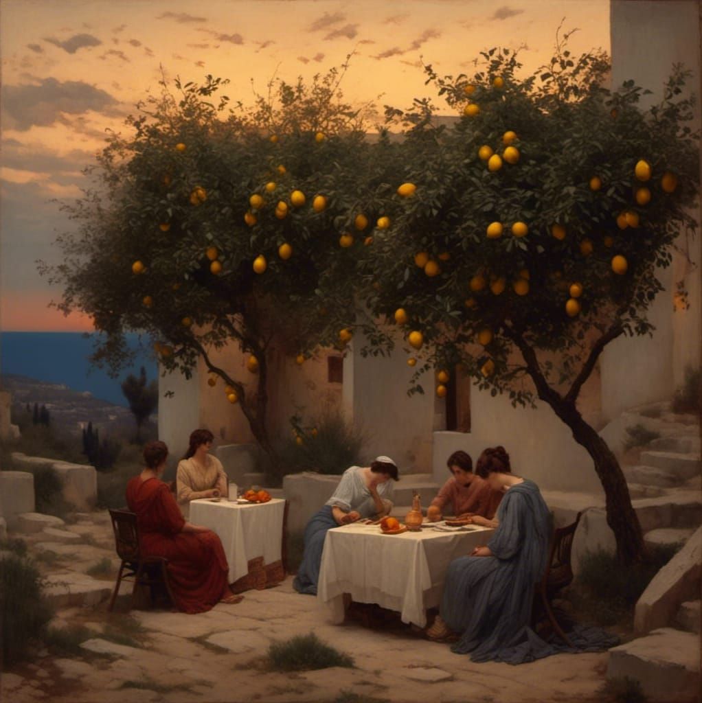 Lemon trees at evening in Greece