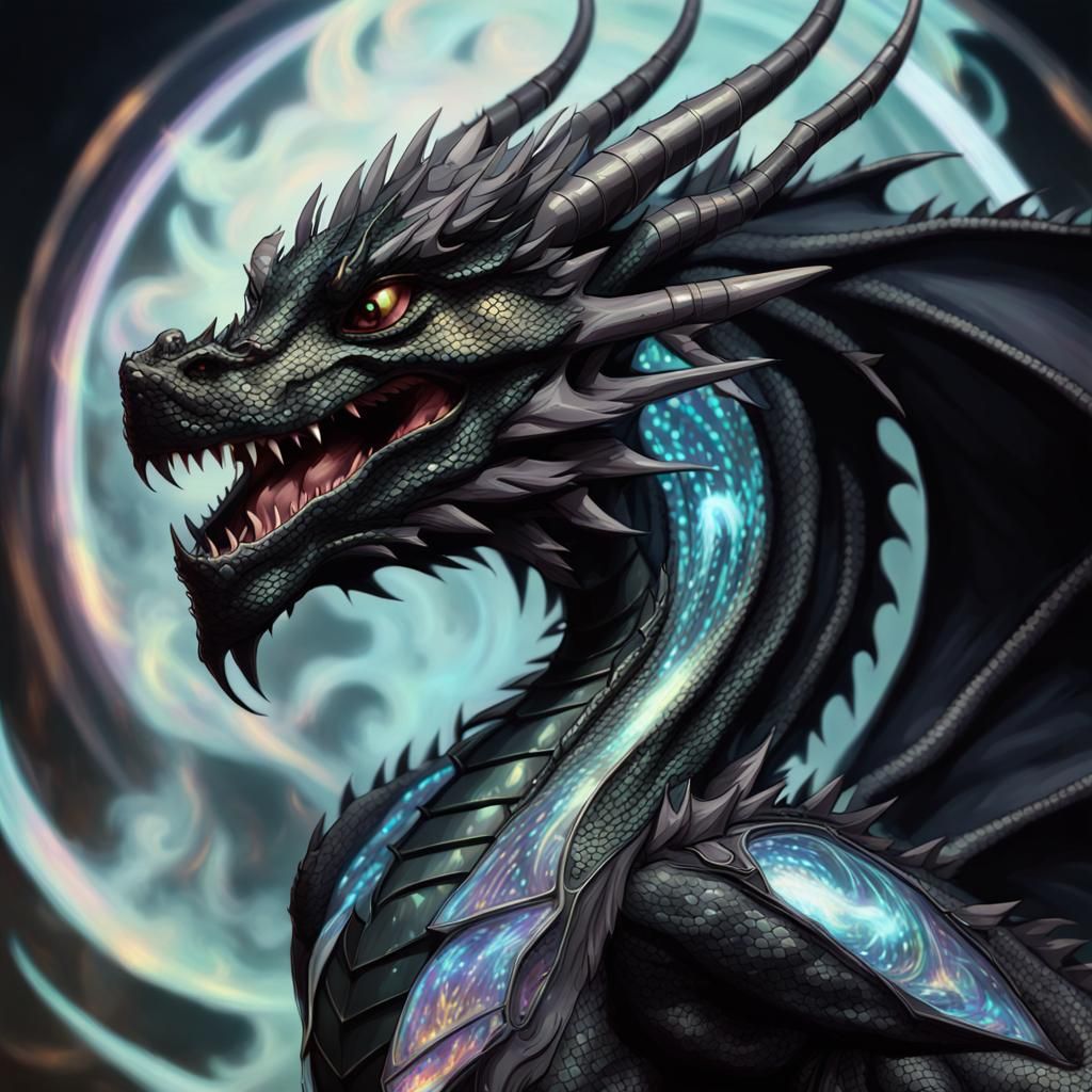 Holographic Black Dragon Portrait