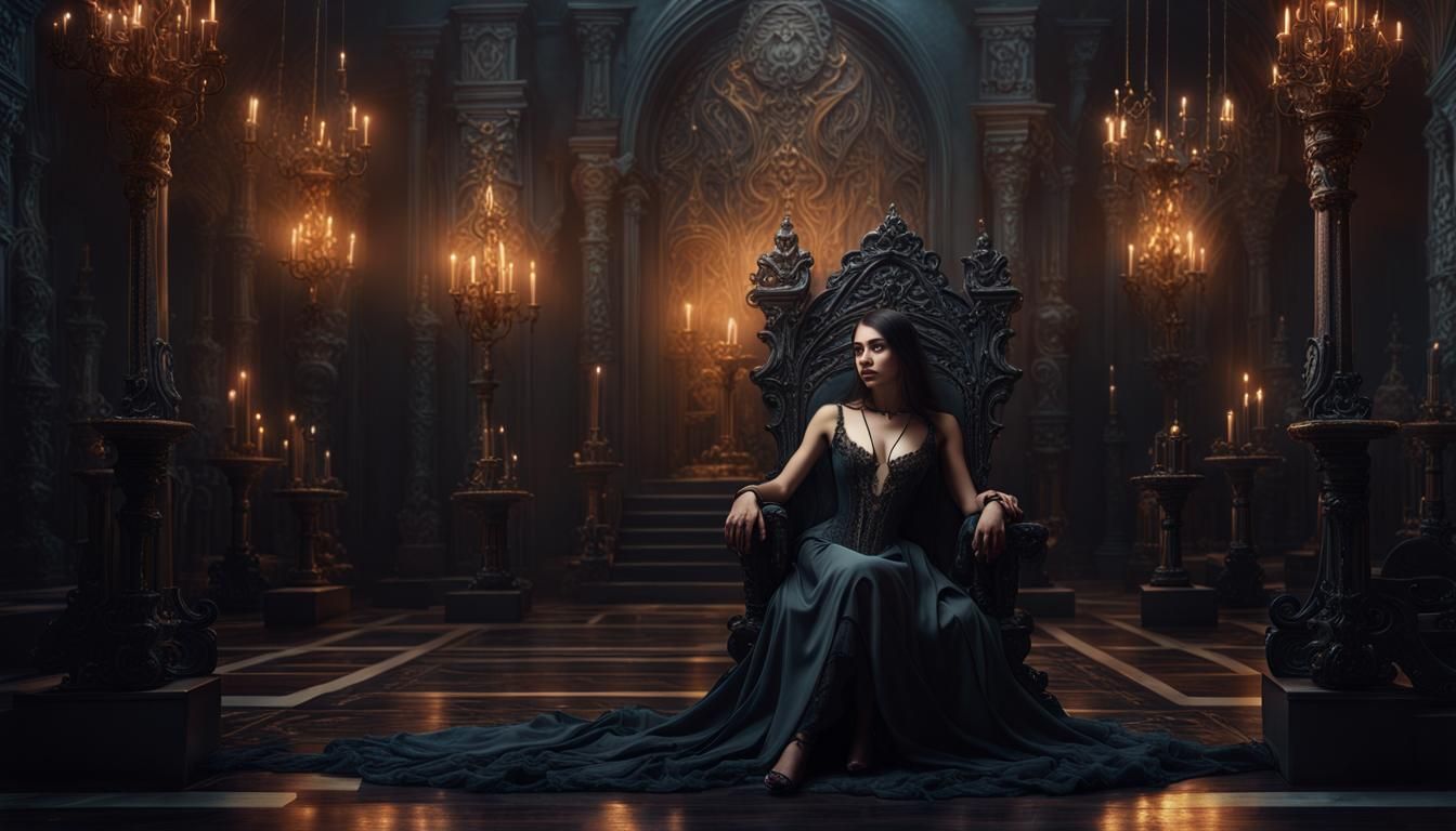 Mysterious Latina Woman in Baroque Gothic Throne Room