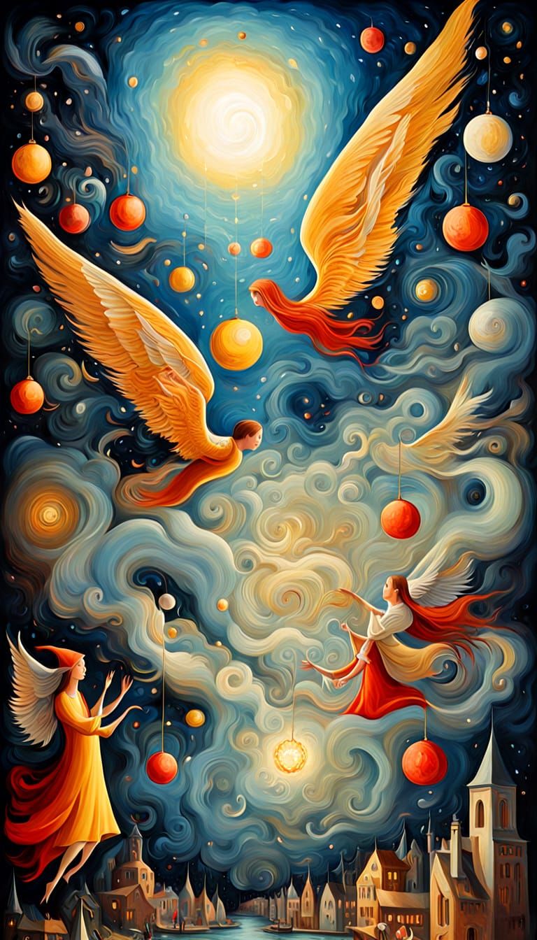 Christmas Spirit and Angels in Vibrant Surrealism