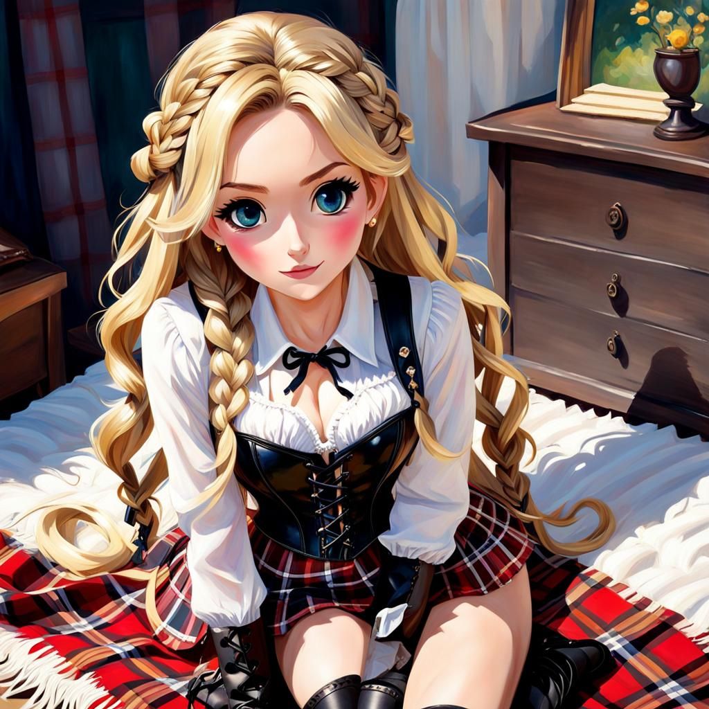 Chibi Girl with Braids in Oil Painting Style