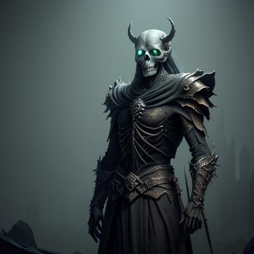 Skeletal Lich Hoarding Treasures in Mystical Darkness